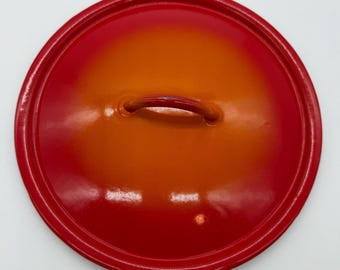 Tapa de repuesto para olla y sartenes Descoware Vintage 22, llama naranja rojiza, fabricada en Bélgica.