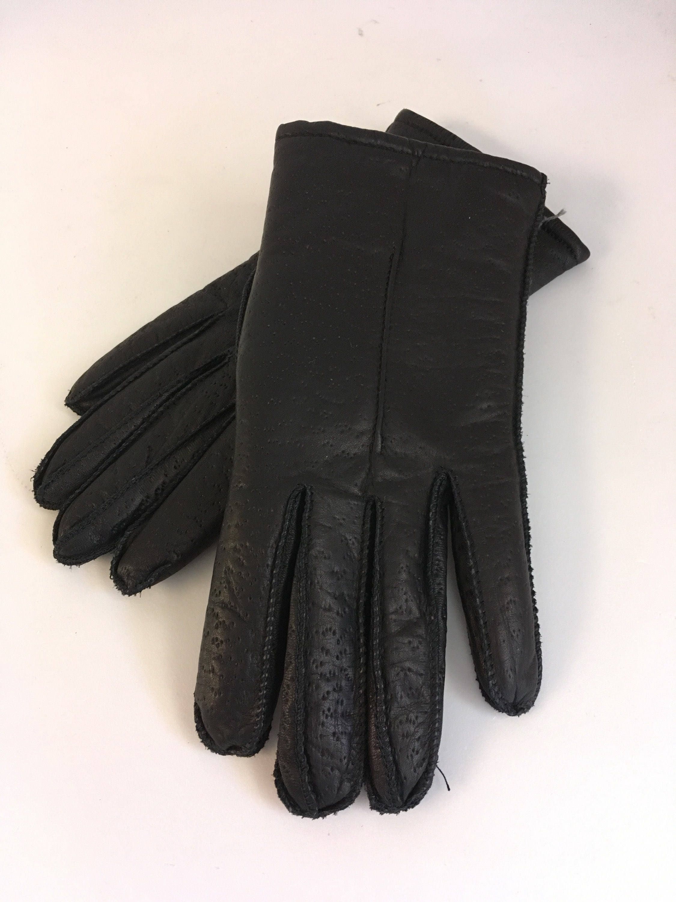 Vintage Leather Glovesshort Black Textured Leather Lined | Etsy