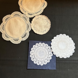 Vintage Lace Coasters, NOS Crochet or Linen Fancy Coaster Set, Doilies for Junk Journals or Glassware, Upcycle Supply, Mother's Gift