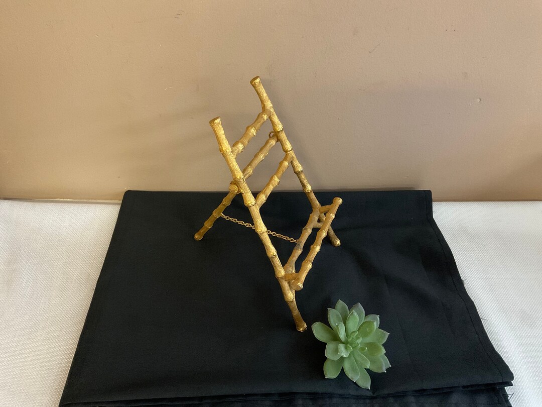 Vintage Gold Metal Bamboo Table Easel Glam Tropical Table Etsy