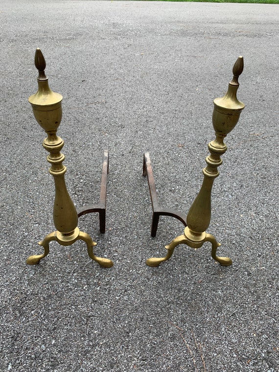 Brass Fireplace Andiron Set Vintage Fire Dogs Fire Box Etsy