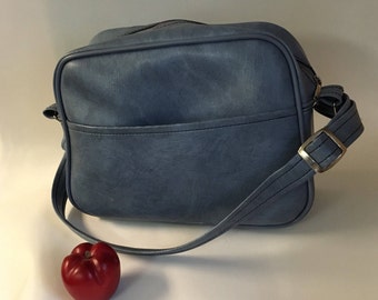 Vintage Blue Leatherette Carry-on Bag, Shoulder Luggage, Theater Prop