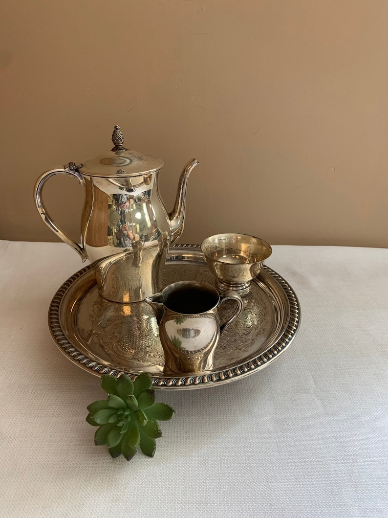 Vintage Silver Plated Coffee Service, Paul Revere Style, Wedding Decor image 1