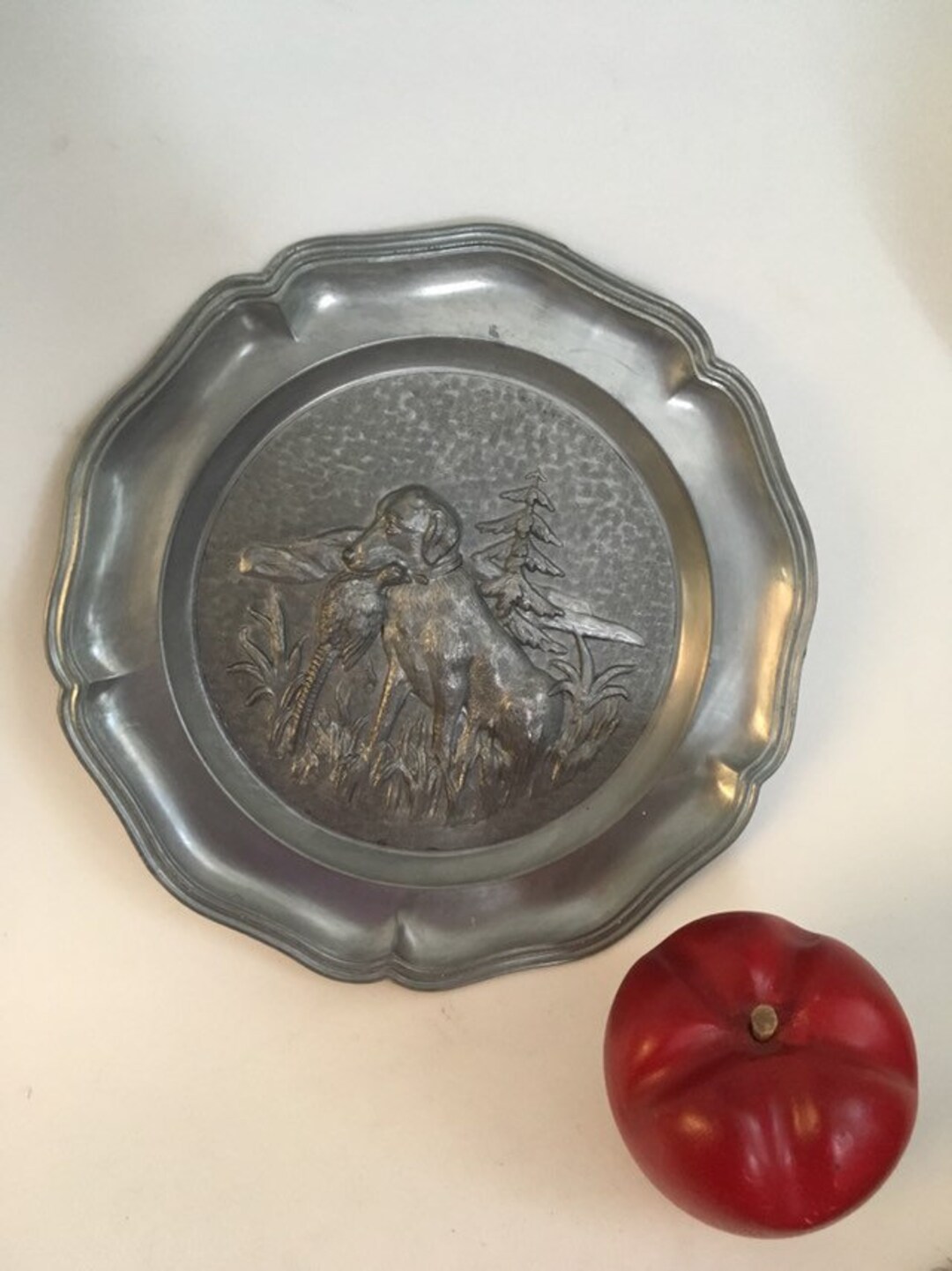 Pewter Wall Plate Vintage Embossed Pewter Wall Decor With Etsy
