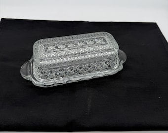 Pressed Glass Butter Dish, Vintage Anchor Hocking Wexford, Gift Housewares