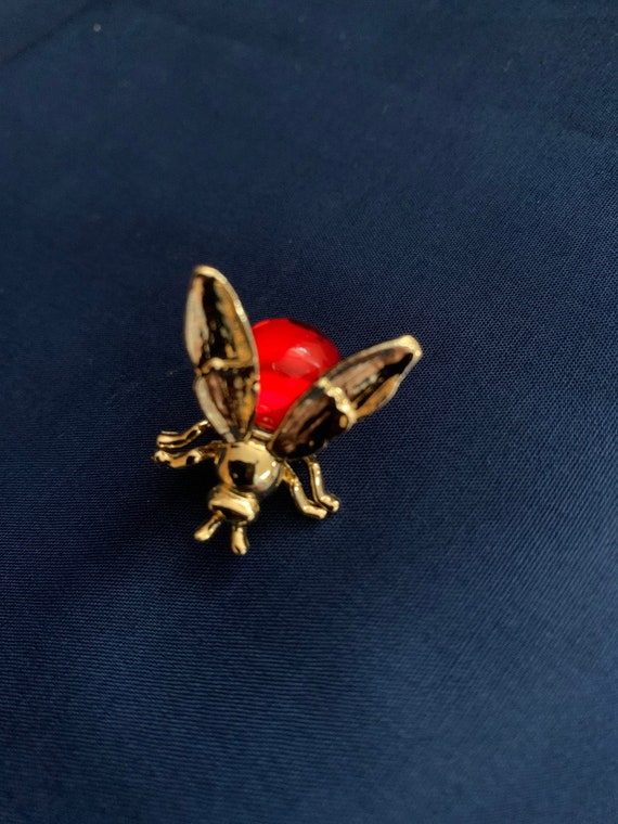 Vintage Trembler Bee Brooch, Honey Bee Pin, Red a… - image 1