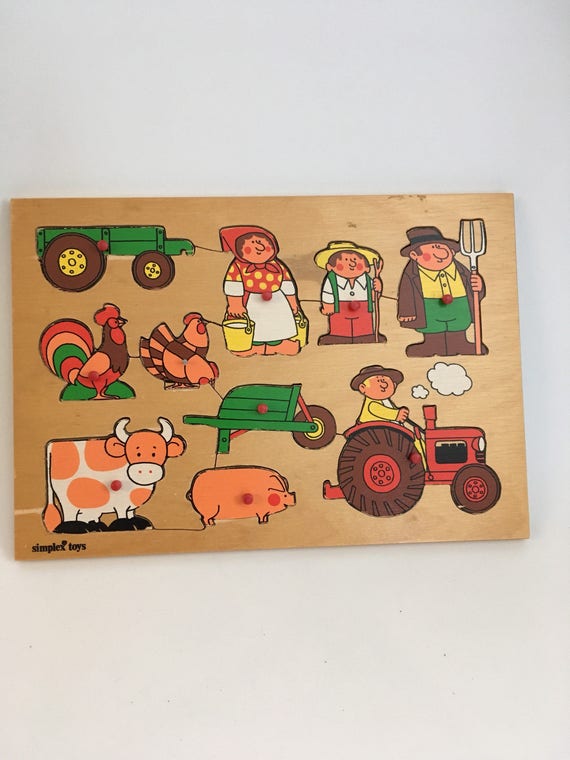 Zb /_ Bauernhof Auto Holz Stecker Puzzle Baby Kleinkind Vorschule