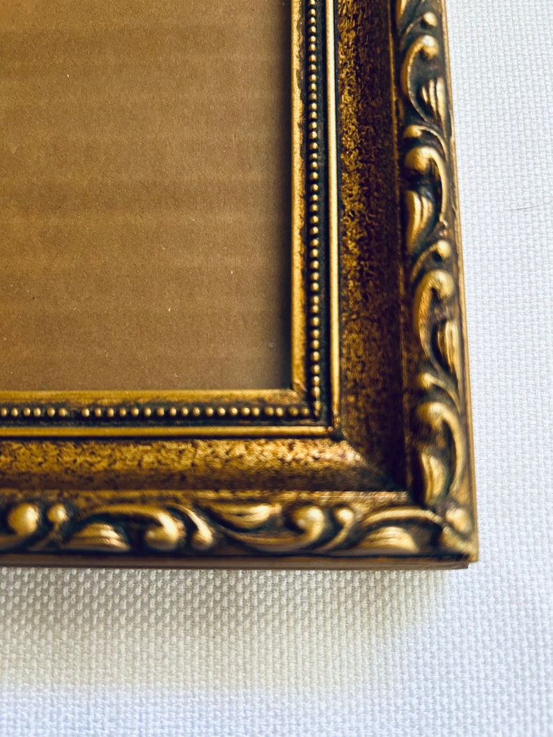 Gold Sculpted Picture Frame, Vintage Painted Wood, Regal Gold Florentine Wall Decor, 10 x12 Frame, 9 1/2 x7 1/2 Opening, Gallery Frame, Gift image 3