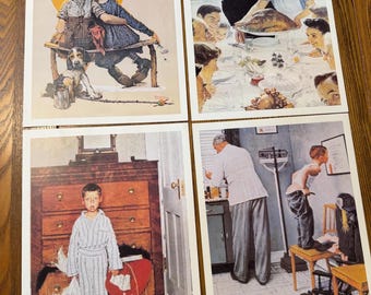 4 Vintage Norman Rockwell Art Prints, Americana Pictures, Frameable Prints with Children, Nostalgia Artwork, Gift for Mother