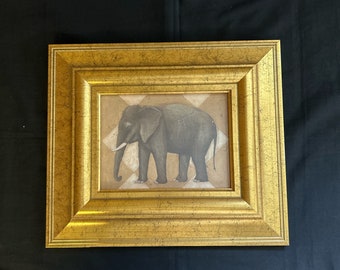 Large cadre vintage doré avec imprimé éléphant, cadre photo en bois avec détails noirs, décoration murale, ouverture 5 x 7, cadeau pour amoureux des animaux de zoo