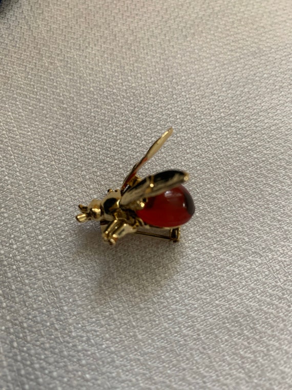 Vintage Trembler Bee Brooch, Honey Bee Pin, Red a… - image 3
