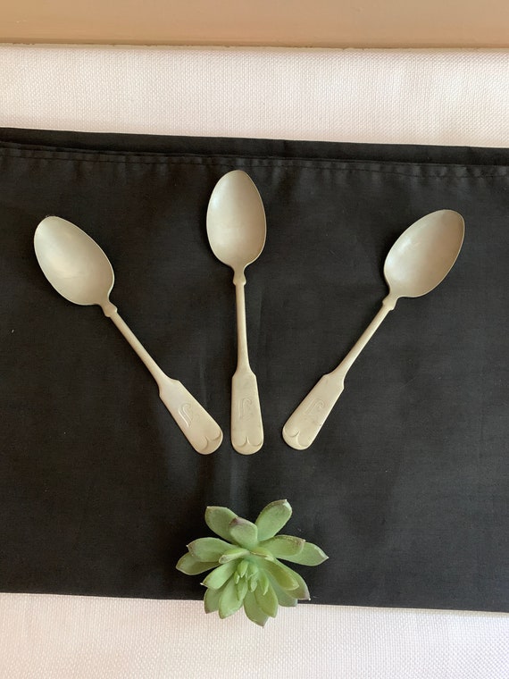 Vintage Rustic Spoons, Long Handle Brazil Silver Flatware Set, 3