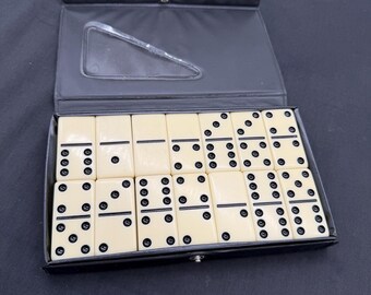 Vintage White Dominoes, Black Dot Double Six Domino Tiles, Table Game, Craft Supply