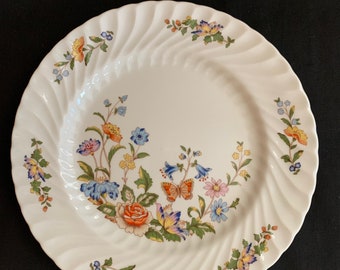 Aynsley China Plate, Vintage Cottage Garden Pattern Swirl Bone China Dinner Plate, Butterflies and Flowers English Garden Granny China