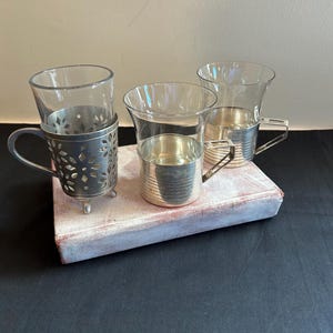 Hot Tea Glass Holder, Vintage Lazer Glass and Cup Holder, Silver Cup Holder with Handle, Holds 6 oz.,  Podstakannik, Gift for Mother