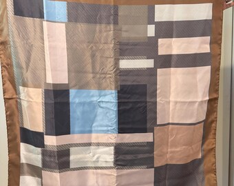 Color Block Scarf, Vintage Neutral Tone Scarf, 34 inch square,  Mod Colorful Head Wrap, Gift for Mother