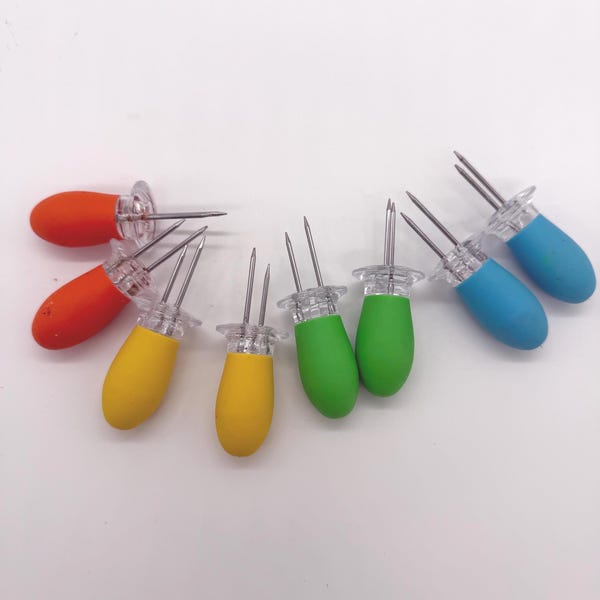 Vintage Corn Holders, 8 Large Corn on the Cob Picks For Eating Corn on the Cob, Yellow Skewers, Summer Picnic or BBQ Supply or Gift