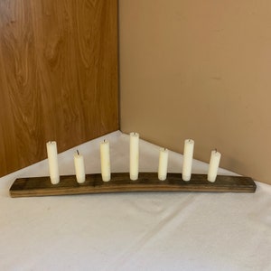 Wood Barrel Stave Candleholder, Rustic Buffet Decor, Curved Candleholder, 7 Hole Taper Candelabra, Long Centerpiece, Rustic Wedding Supply