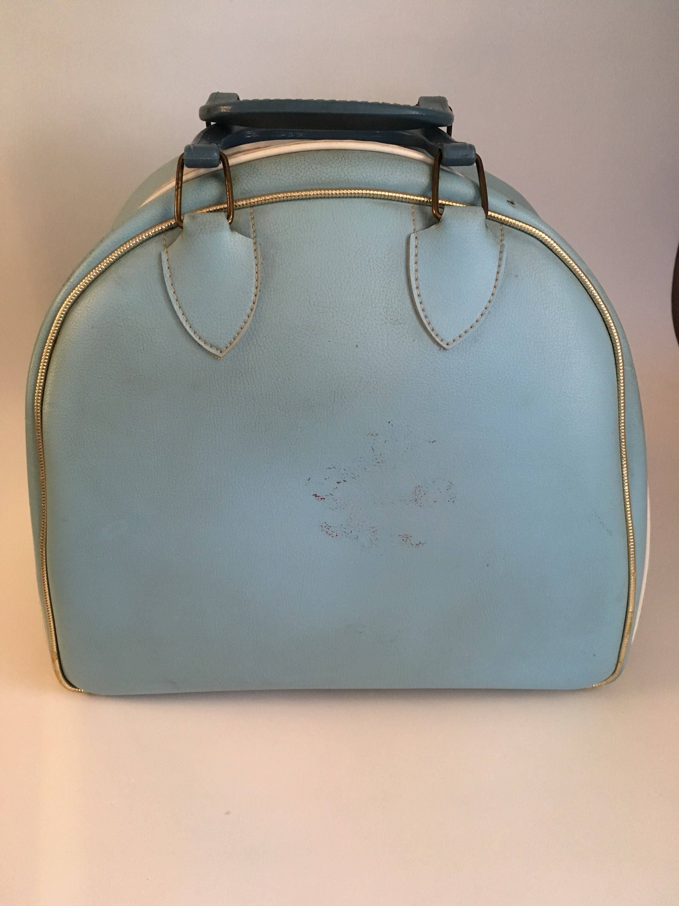 Vintage Bowling Bag Wide Bottom Blue Bowling Ball Carrying 