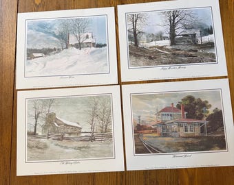 4 Vintage Tennessee Art Prints by Michael Sloan, Frame Ready Rural Scenes, Cabin Decor Gift for Friend, Countryside Landscape Watercolor