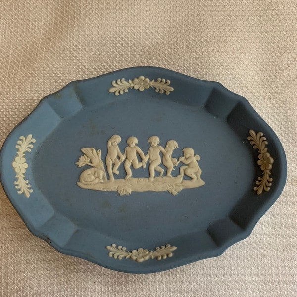 Wedgwood Ring Dish, Vintage Ash Tray, Instant Retro Trinket Dish Collection, Green or Blue Wedgewood, Made in England, Cherubs,Pegasus Image