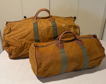 Vintage Canvas Duffle Bag: LL Bean Brown 1980s Leather Bottom Luggage