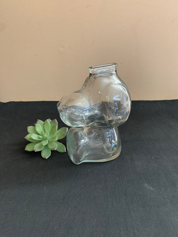 Snoopy Coin Bank Clear Vintage Glass Peanuts Cartoon Character