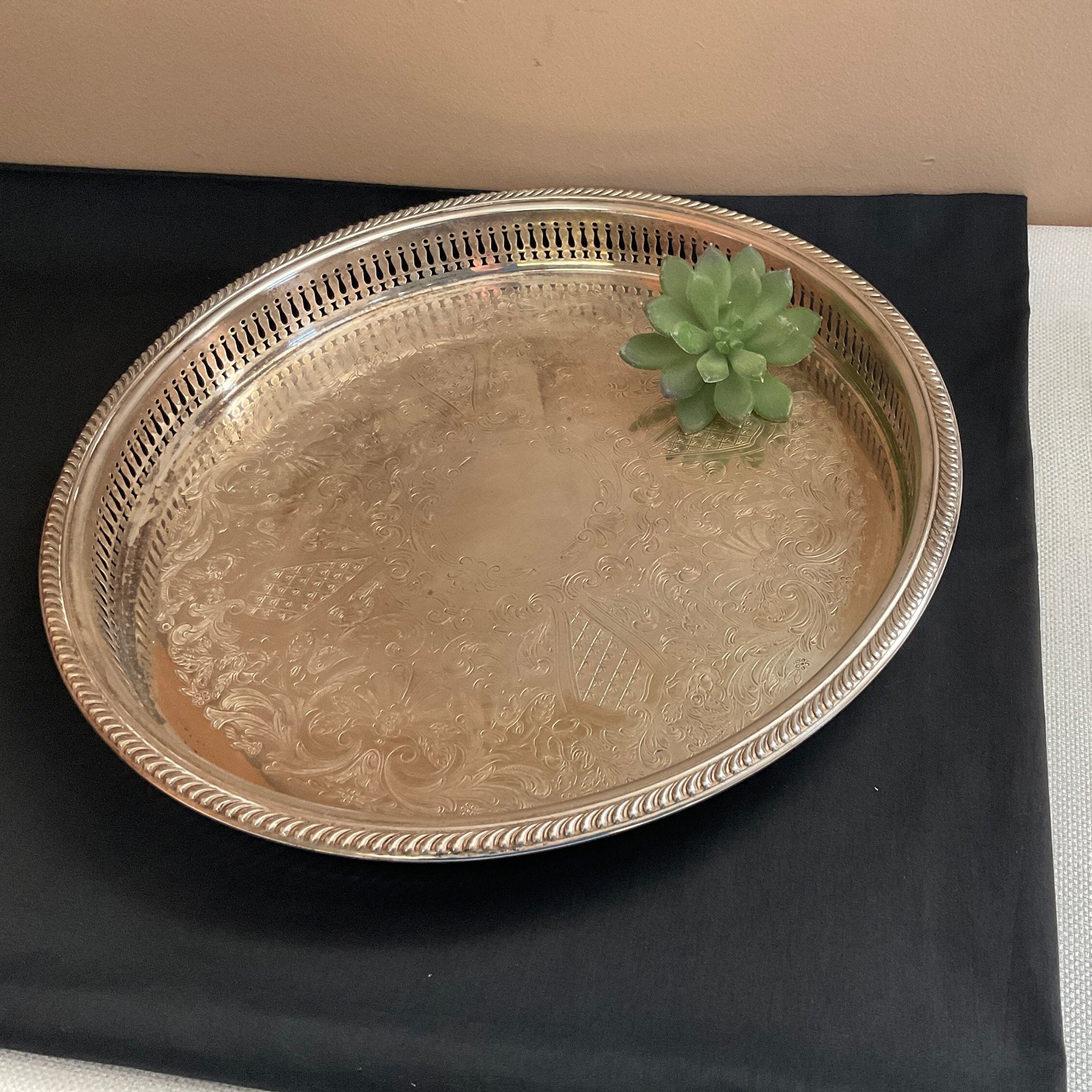 Vintage Silver Tray With Sides, Silver Server, Reticulated