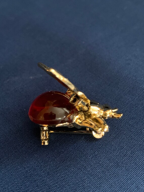 Vintage Trembler Bee Brooch, Honey Bee Pin, Red a… - image 2