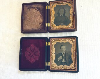 Antique Daguerrotype in Case, Vintage Picture Framed, Ghost Glass Photograph, Decorative Metal Frame, Collage or Gallery Supply, Gift