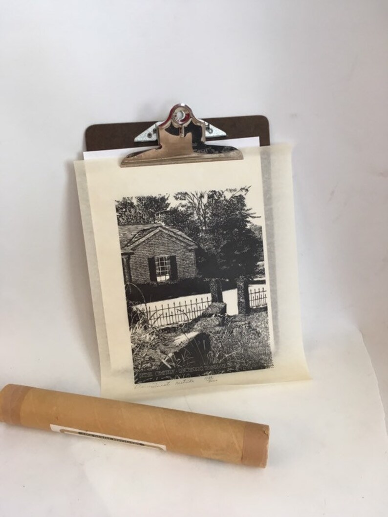 Lynchburg Tennessee Vintage Woodcut Print Bethel Cemetery TN Whiskey Distillery Memorabilia Signed Dan Quest Print Jack Daniels Art