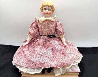 Vintage Blonde China Head Doll, Complete Porcelain Antique Doll, German Made
