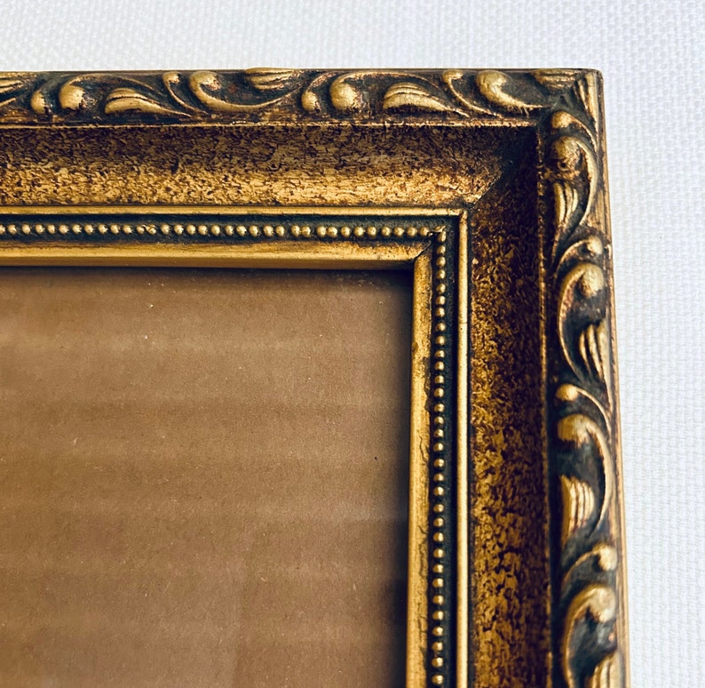 Gold Sculpted Picture Frame, Vintage Painted Wood, Regal Gold Florentine Wall Decor, 10 x12 Frame, 9 1/2 x7 1/2 Opening, Gallery Frame, Gift image 1