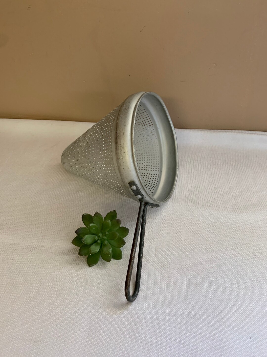 Aluminum Cone Food Mill, Vintage Metal Strainer, Food Prep Supply, Farm Style Decor, Kitchenalia