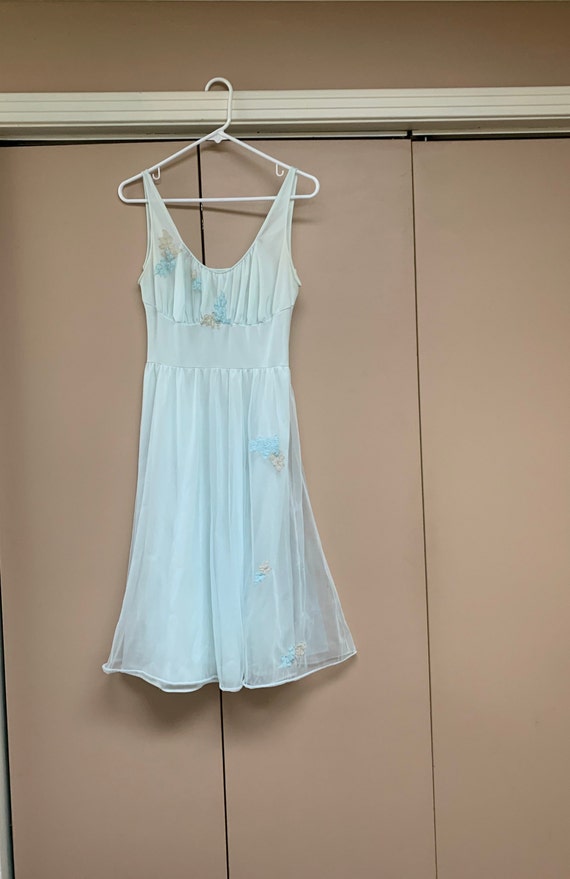 Vintage Negligee Gown, Baby Blue Nightie, Sheer Linge… - Gem