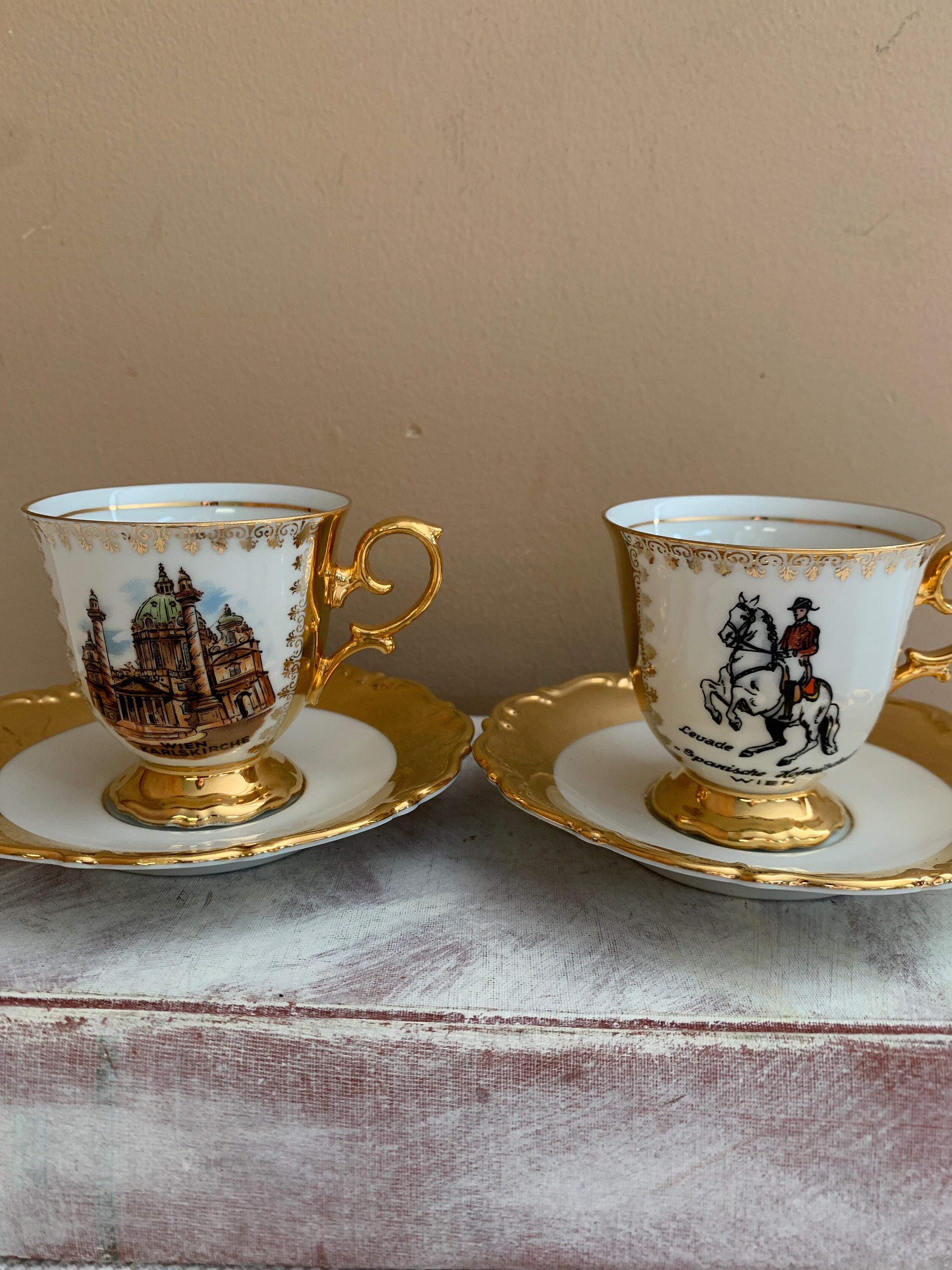 Pictures 6, Gold and Demitasse Saucers, With Wien With Ceramic Coffee Bavarian Tea Etsy Cups or Vintage for Six Porcelain Set - Vienna