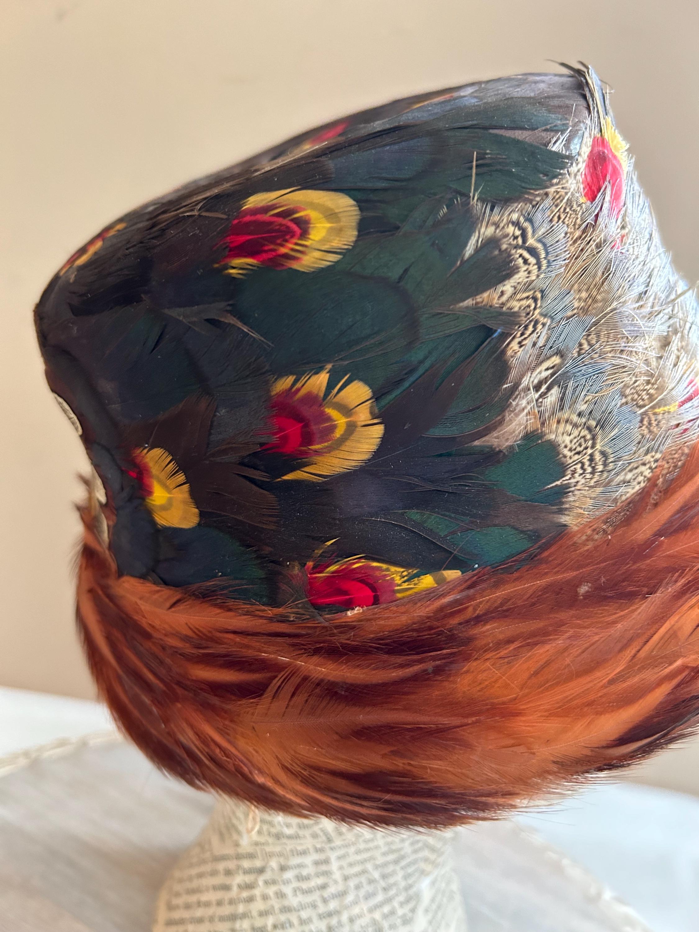 Pheasant Feather Hat / MCM High Fashion or Costume Hat of Black & Brown Feathers Vintage Feather Hat, MCM Women main image 3
