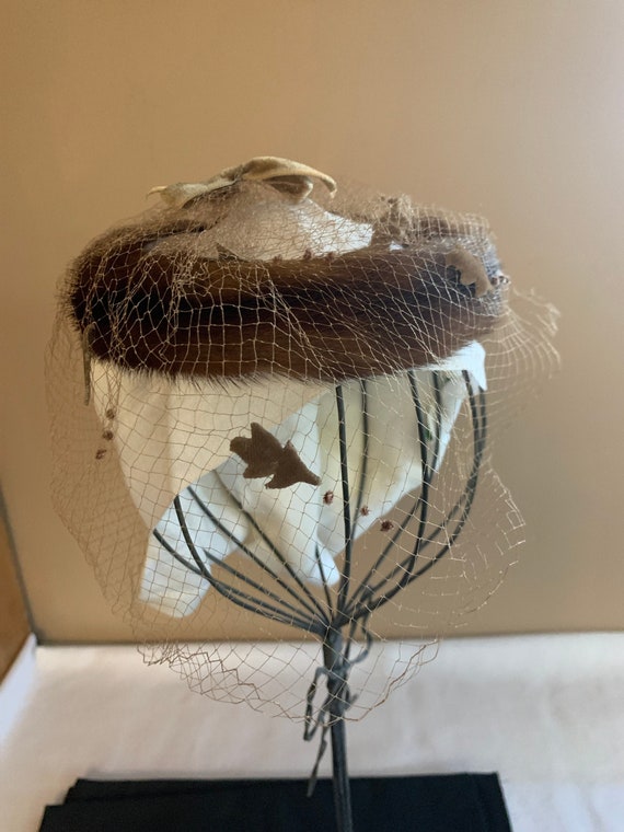 MCM Vintage Pastel Mink with Bow & Veil Fascinator Halo Hat Open Crown Mink Hat With Veil - Etsy main image 3