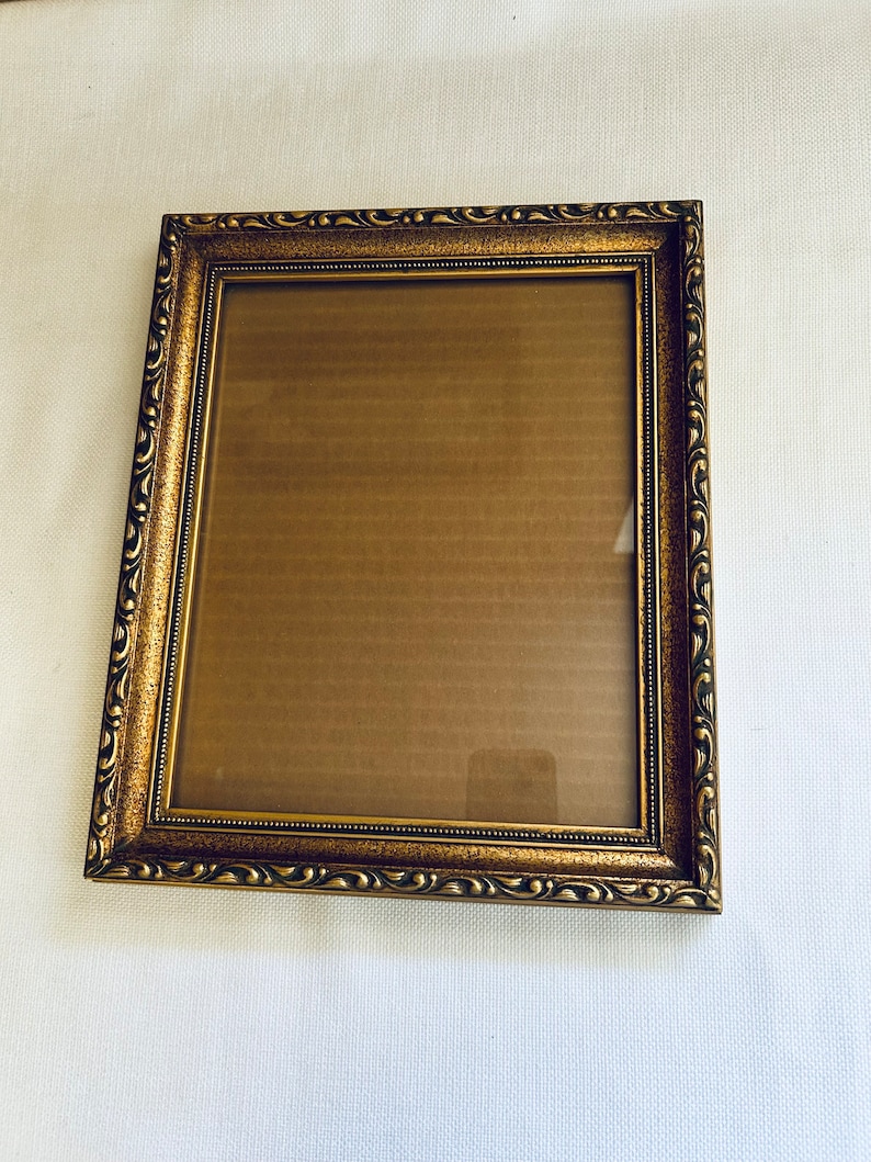 Gold Sculpted Picture Frame, Vintage Painted Wood, Regal Gold Florentine Wall Decor, 10 x12 Frame, 9 1/2 x7 1/2 Opening, Gallery Frame, Gift image 2