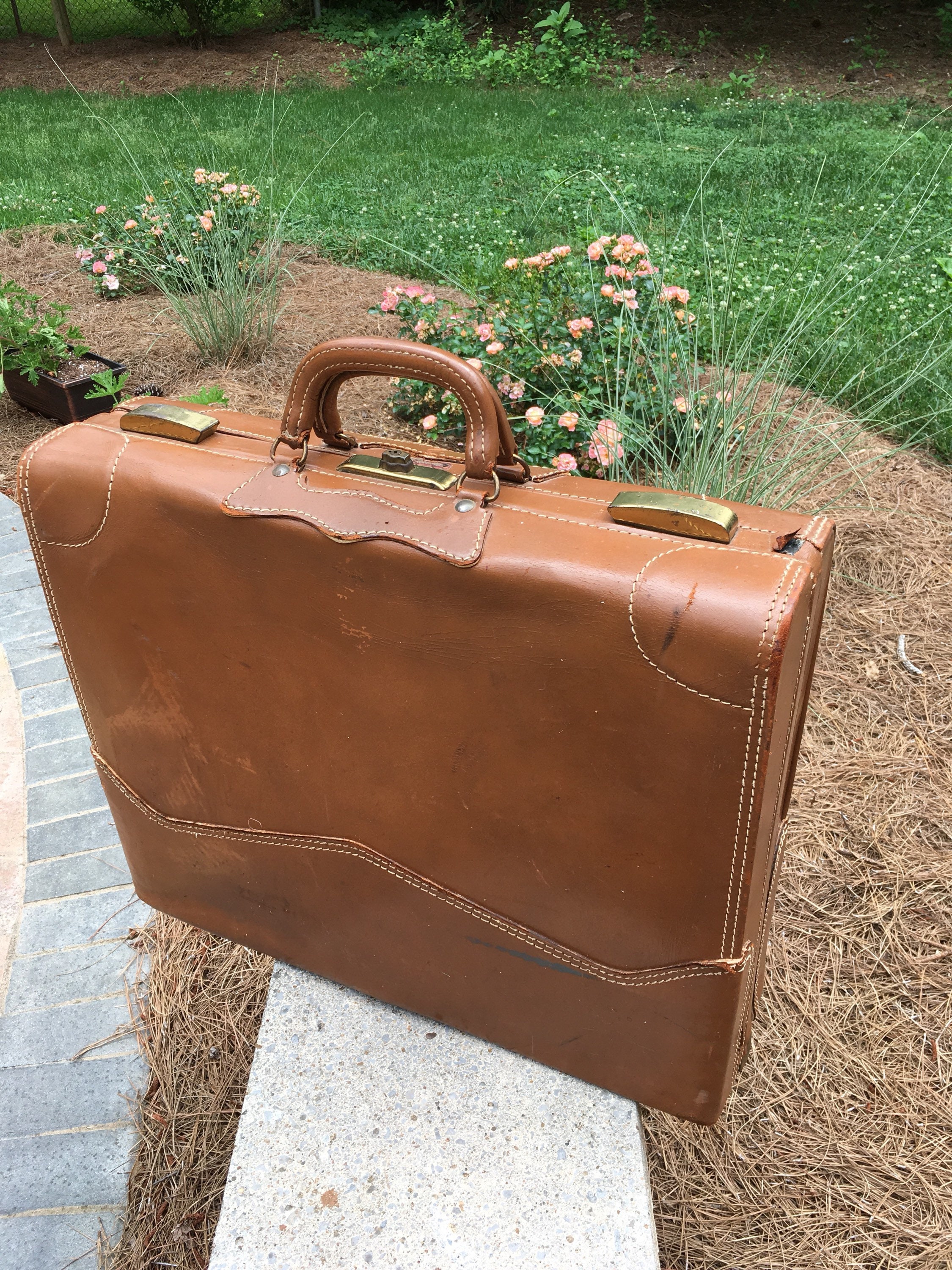 vintage hard leather suitcase