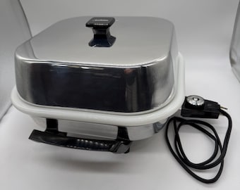 Sunbeam Electric Skillet, Vintage 1975 Sunbeam RC Covered Cookware,  Aluminum with Milk Glass Crock Casserole Insert