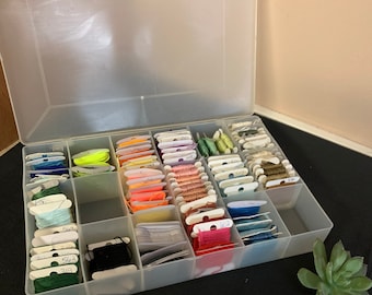 Vintage Embroidery Floss Skein Lot, Cross Stitch Thread Collection, Organizer Box