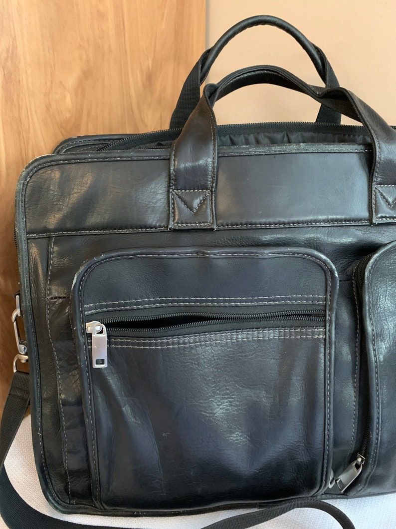 Black Leather Laptop Bag Vintage Brief Case Computer Bag - Etsy