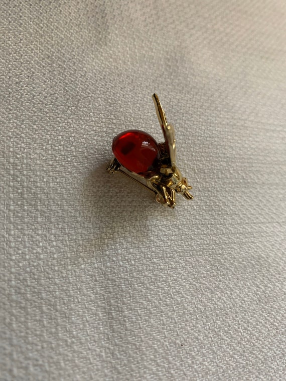 Vintage Trembler Bee Brooch, Honey Bee Pin, Red a… - image 5