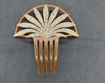 Vintage Art Deco Hair Comb, Decorative Celluloid and Rhinestone Adornment, Costume Accessory