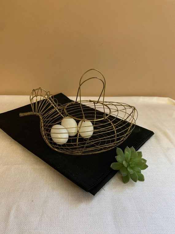 Kitchen  Vintage Wire Chicken Egg Basket Egg Gathering Basket