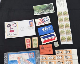 Vintage Postage Stamp Lot, Marilyn Monroe First Day, Paper Ephemera for Collage or Junk Journal