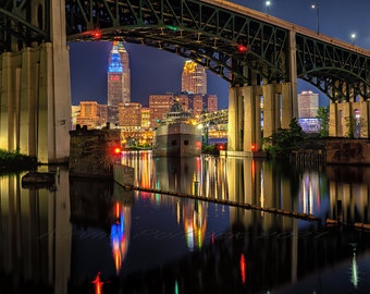 The Cuyahoga unloading on the Cuyahoga river in Cleveland, Cuyahoga County