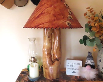 Distressed Log Table Lamp/Rustic Wood Lamp