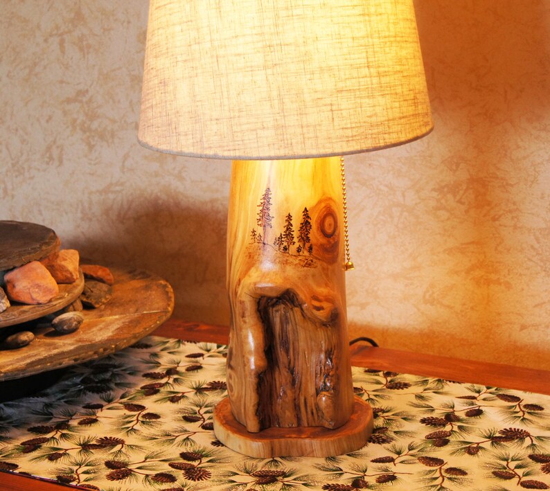 Gorgeous Log Lamp/Handcrafted Wood Lamp With Hand Wood-Burned | Etsy